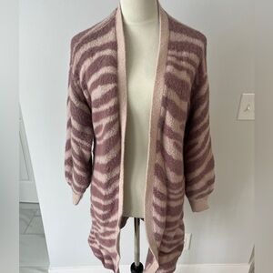 Women’s size small Jennifer Lopez cardigan nylon acrylic long mauve zebra